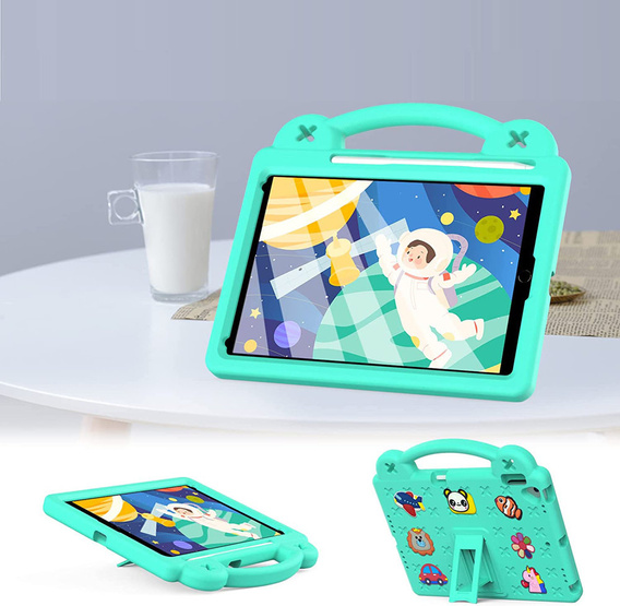 Gyermek tok iPad 10.2" 2021/2020/2019 (9/8/7 gen.) / Air 10.5" 2019 (3 gen.), Cute Patterns, állvánnyal, zöld
