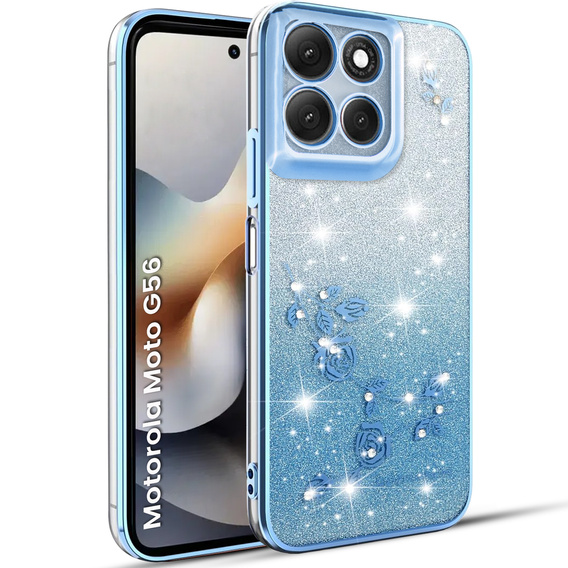 Tok Motorola Moto G56 5G, Glitter Flower, kék
