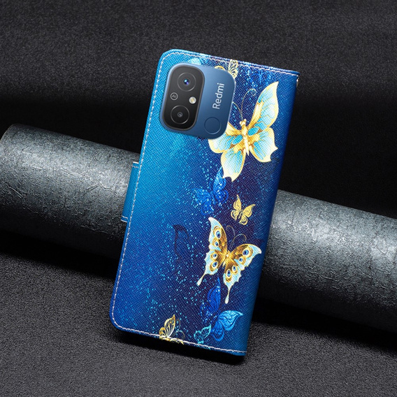 Pattintható tok a Xiaomi Redmi 12C, Wallet, butterfly, kék
