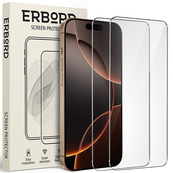 2x edzett üveg ERBORD 9H Hard Glass a képernyőn a iPhone 17 Pro/17/16 Pro
