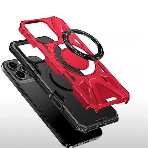 Tok iPhone 16 Pro Max-hoz, páncélozott, állvánnyal és fogantyúval, piros