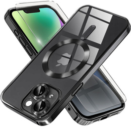 Tok iPhone 14-hoz, Electro MagSafe, fekete + üveg a képernyőhöz