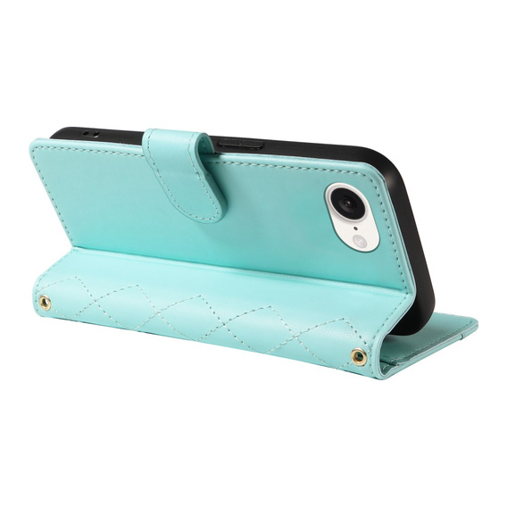 Flap tok iPhone 16E, Rhombus Crossbody Leather, zöld