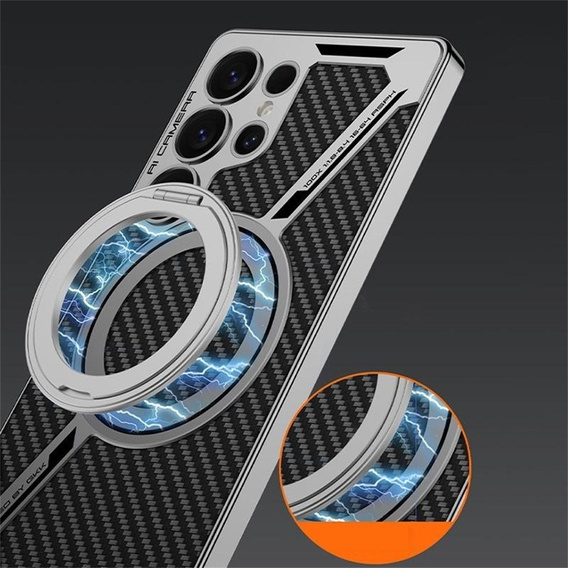 tok Samsung Galaxy S25 Ultra, GKK Kickstand gyűrű, MagSafe-hoz, carbon fekete