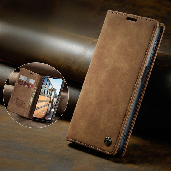 CASEME tok Samsung Galaxy M33 5G, Leather Wallet Case, barna