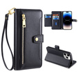 Pattintható tok a iPhone 14 Pro, Wallet Zipper Pocket, fekete
