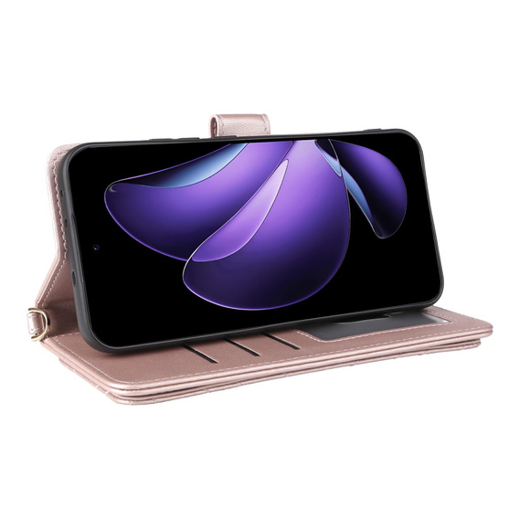 Tok patenttal a Oppo Reno 13 5G-hez, Crossbody Leather Wallet, rózsaszín