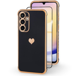 tok Samsung Galaxy A25 5G, Electro heart, fekete + Full Glue Kerámiaüveg