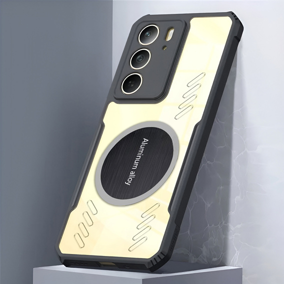 Tok Realme 14X / Realme C75, mágneses lemezzel, átlátszó / fekete