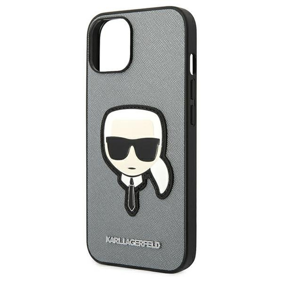 Karl Lagerfeld Telefontok a iPhone 14, Saffiano Karl's Head Patch, ezüst