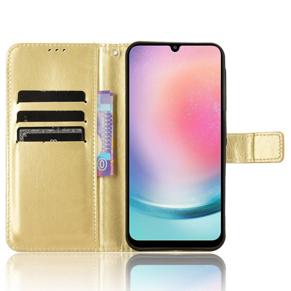 Pattintható tok a Samsung Galaxy M55 5G, Crazy Horse Wallet, arany