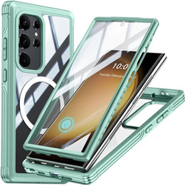 Tok Samsung Galaxy S24 Ultra készülékhez, Shockproof, fóliával, MagSafe-hoz, zöld