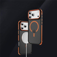 Matt tok iPhone 17 Pro Max készülékhez, páncélozott, MagSafe-hoz, füstszínű, narancssárga oldallal