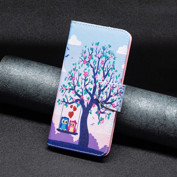 Pattintható tok a Xiaomi Redmi Note 13 5G, Wallet, Owls & Tree kék