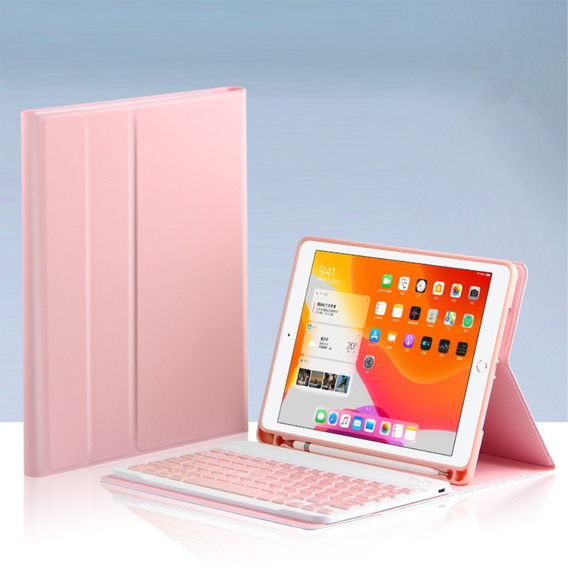 Tok + billentyűzet iPad 10.2 7/8/9 gen 2019/2020/2021, Keyboard Cover Pen Slot, rózsaszín rose gold