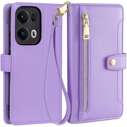 Pattintható tok a Oppo Reno 13 Pro, Wallet Zipper Pocket, lila