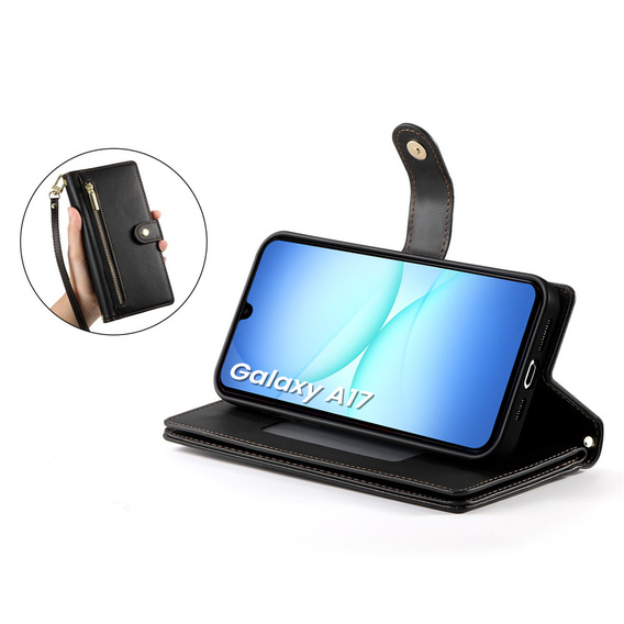 Wallet Zipper Pocket flip tok Samsung Galaxy A17 5G, Wallet Zipper Pocket, fekete