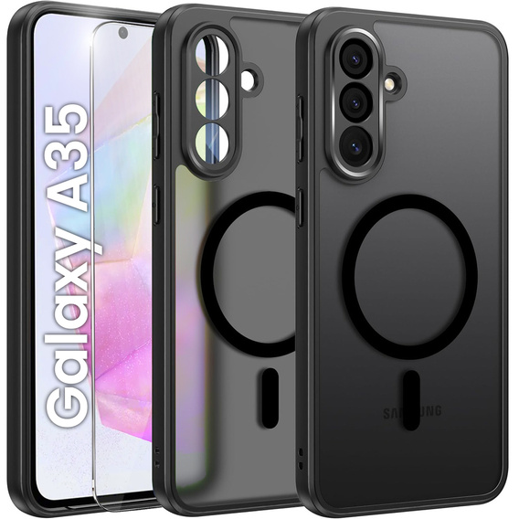 Tok Samsung Galaxy A35 4G/5G-hoz, MagSafe, ERBORD Matt Case, fekete + képernyőüveg
