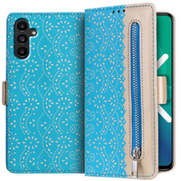 Flap tok Samsung Galaxy A04S / A13 5G, Wallet Pocket Zipper Lace, kék