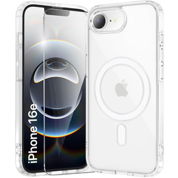 MagSafe mágneses tok iPhone 16E-hoz, ERBORD CrystalMag, átlátszó + képernyőüveg