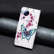 Pattintható tok a Xiaomi 13 Lite, Wallet, butterfly & flowers, fehér