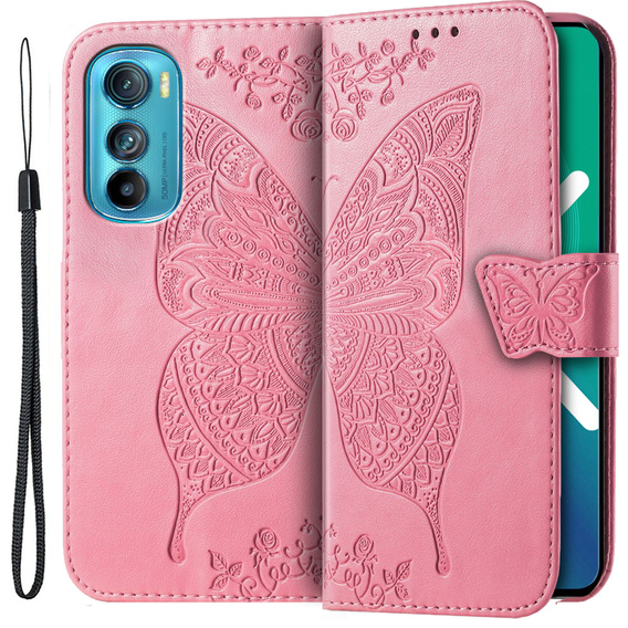 Pattintható tok a Motorola Edge 30, Butterfly, rózsaszín