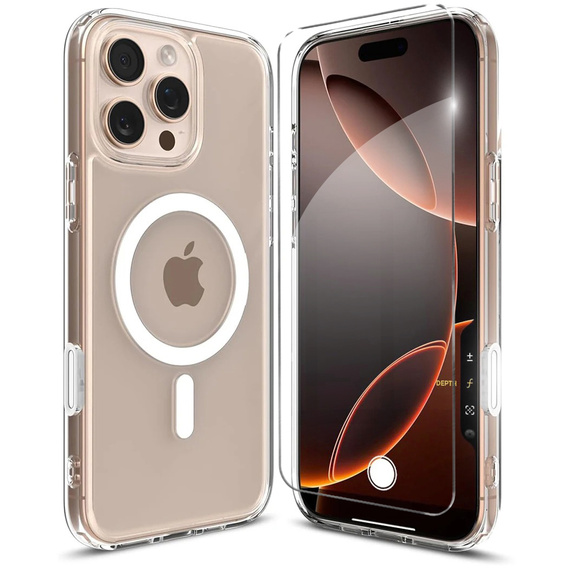 ERBORD MagSafe tok iPhone 16 Pro Max-hoz, aktív gomb, átlátszó + üveg a képernyőhöz