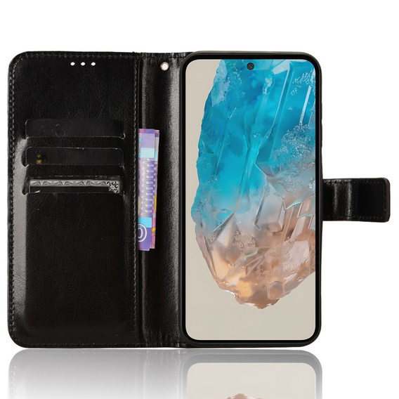 Pattintható tok a Samsung Galaxy M35, Crazy Horse Wallet, fekete