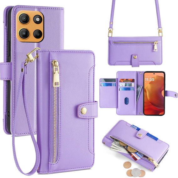 Pattintható tok a Motorola Moto G15 / G15 Power, Wallet Zipper Pocket, lila
