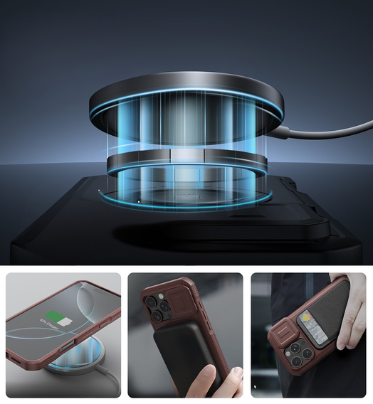 Páncélozott tok iPhone 16 Pro Max készülékhez, Dexnor CamProtect MagSafe, piros