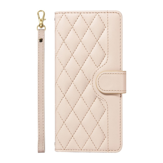 Flap tok iPhone 16E, Rhombus Crossbody Leather, bézs színű