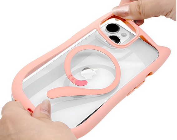 Tok iPhone 13 / iPhone 14-hoz, MagSafe, Cute Cat, rózsaszín + képernyőüveg