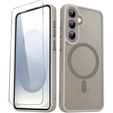 Tok Samsung Galaxy S25-hoz, MagSafe, ERBORD Matt Case, szürke + képernyőüveg