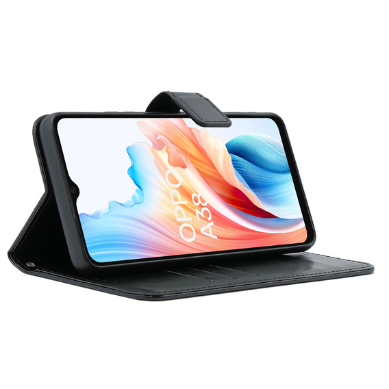 Pattintható tok a Oppo A38 4G / Oppo A18 4G, Crazy Horse Wallet, fekete