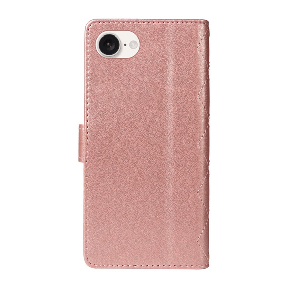 Flap tok iPhone 16E, Rhombus Crossbody Leather, rózsaszín rose gold