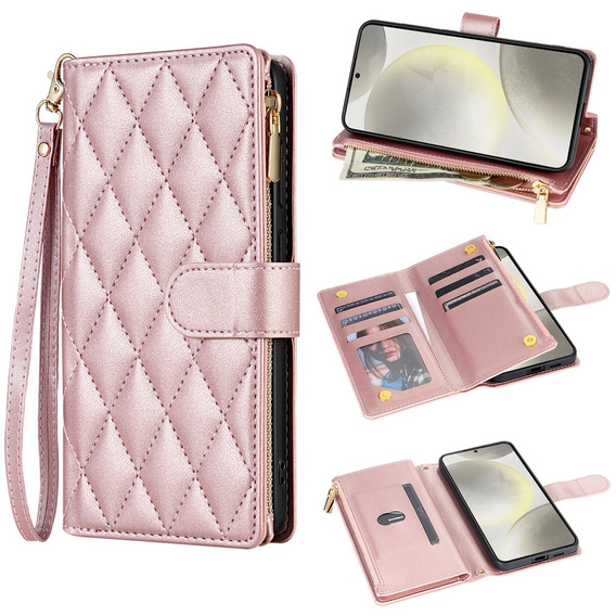 Flap tok Samsung Galaxy A56 5G, Rhombus Crossbody Leather, rózsaszín rose gold