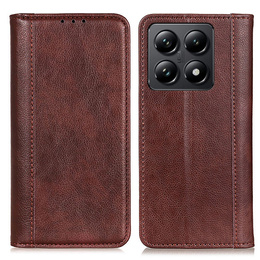 Telefontok a Xiaomi 14T Pro, Wallet Litchi Leather, barna