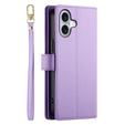 Pattintható tok a iPhone 16, Wallet Zipper Pocket, lila