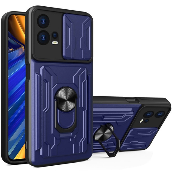 Páncélozott tok a Motorola Edge 30 Fusion 5G, Camera Slide Card Slot, kék