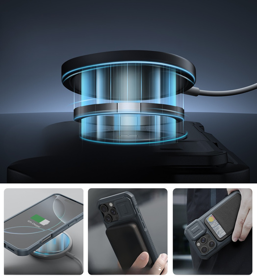 Páncélozott tok iPhone 16 Pro Max készülékhez, Dexnor CamProtect MagSafe, sötétkék 