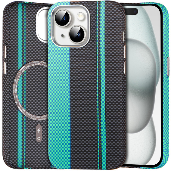 Tok iPhone 15, Carbon Fiber MagSafe, fekete / kék