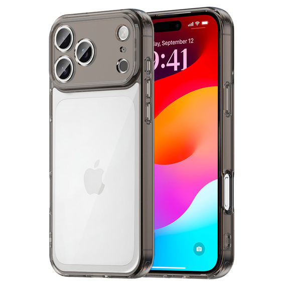 Szilikon tok iPhone 17 Pro Max készülékhez, kemény hátlappal, színezett fekete színben