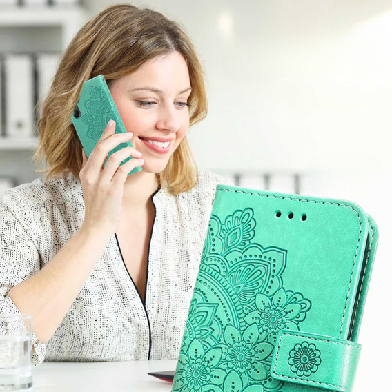 Pattintható tok a Samsung Galaxy A14 4G/5G, Mandala Flower, zöld
