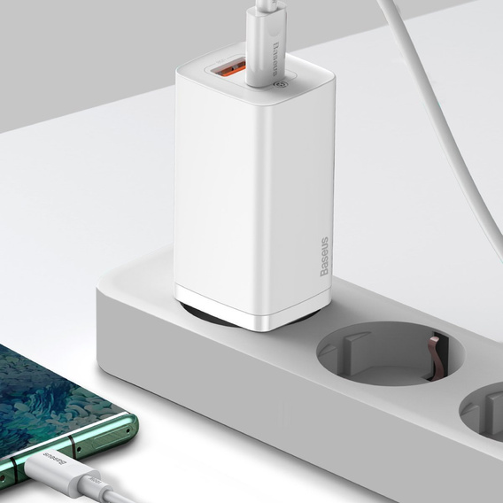 Baseus GaN2 Lite 65 W USB-C + USB-A hálózati töltő, fehér (EU)
