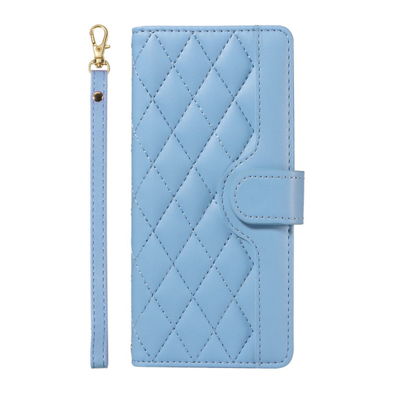Flap tok iPhone 16E, Rhombus Crossbody Leather, kék