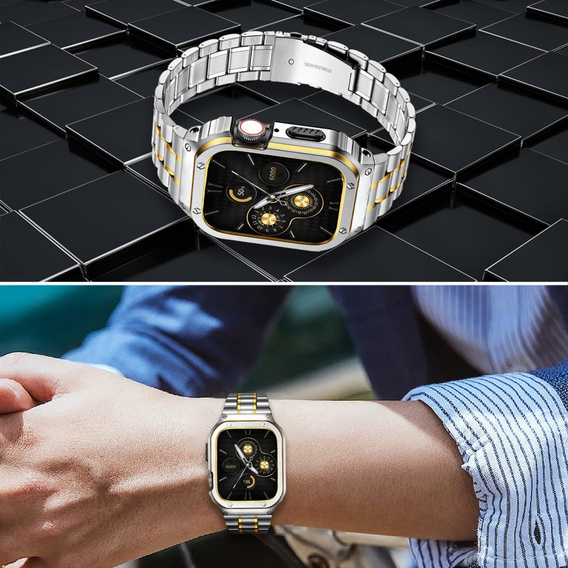 Acél karkötő tokkal Apple Watch 7/8/9 45MM, Ezüst / Arany