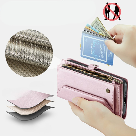 Tok CASEME Samsung Galaxy A56 5G, RFID Leather Wallet, vállpánttal, rózsaszín