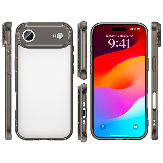 Szilikon tok iPhone Air készülékhez, kemény hátlappal, füstös fekete színben