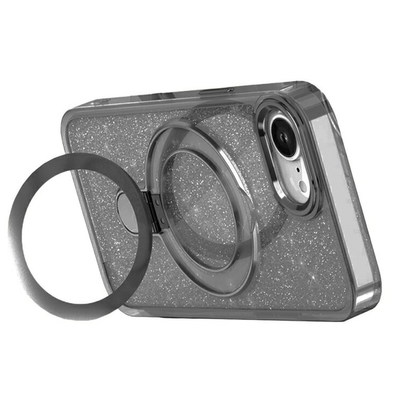 Az iPhone 16e tok, Glittery Magnetic Kickstand, fekete