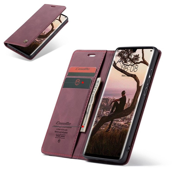 CASEME tok Huawei P30 Pro, Leather Wallet Case, bordó
